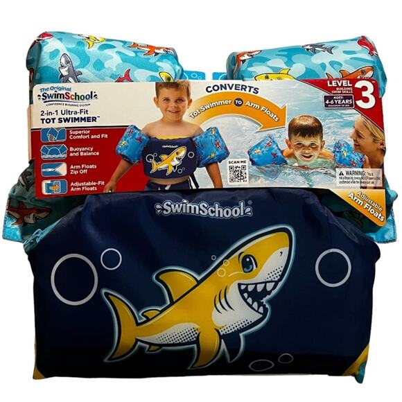 Swimschool 2-in-1 Ultra-Fit Adjustable Tot Swimmer Shark Floatation Vest 4-6 yrs - Picture 1 of 7